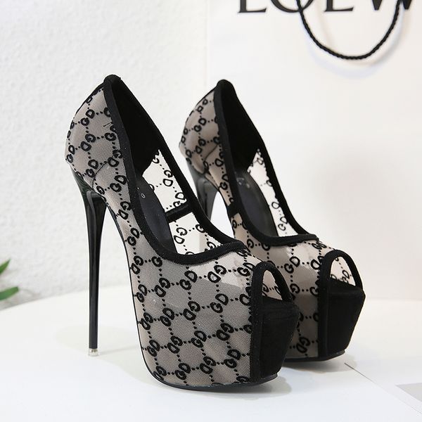 

mary jane lace peep toe women pumps 2021 platform stiletto ultra high heels wedding party shoes for women summer footwear, Black