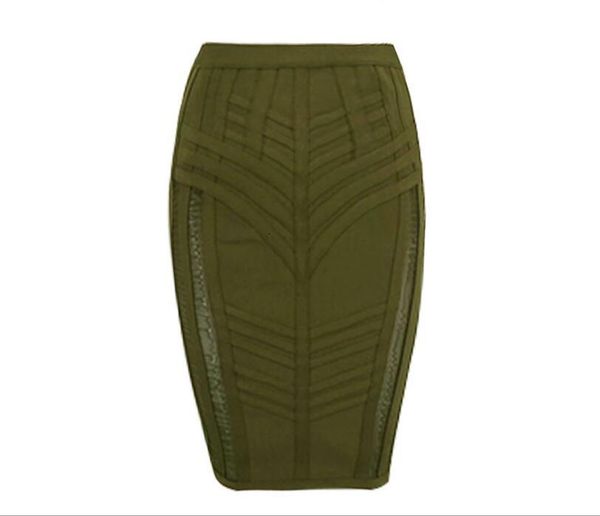 

female green bandage mesh elastic knitted pencil skirt, Black
