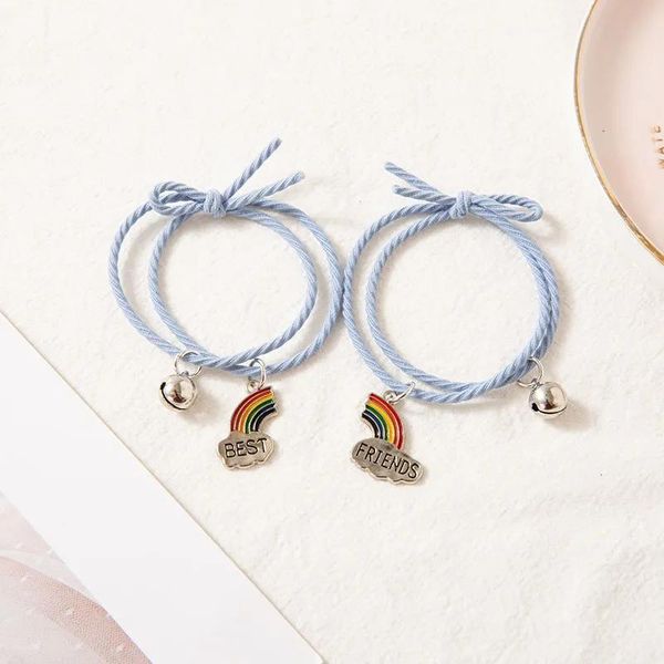 

charm bracelets couple minimalist heart rainbow lovers matching friendship bracelet rope braided magnetic distance kit lover jewelry, Golden;silver