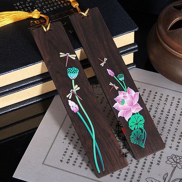 

chinese style retro ebony bookmarks wood color painted lotus tassel stationery supplies crafts gift bookmark