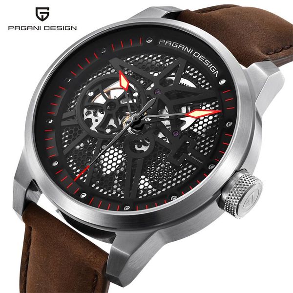 

men watch 1625 genuine leather skeleton automatic mechanical wristwatches fashion relogio feminino 3atm, Slivery;brown