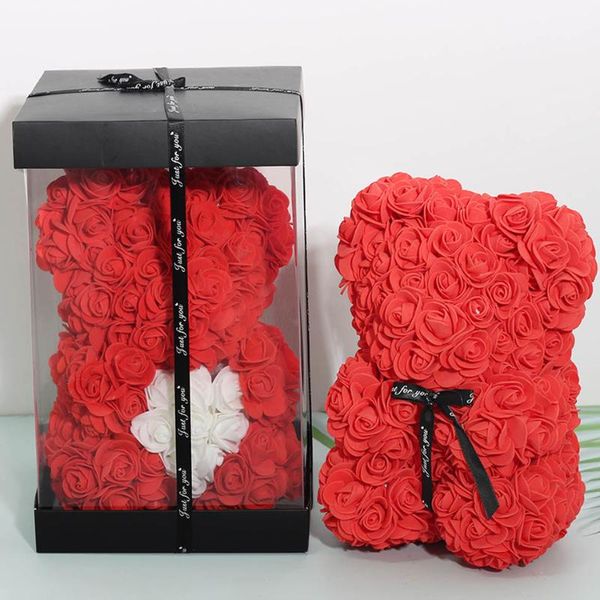 

decorative flowers & wreaths valentines day gift 25cm red rose teddy bear flower artificial decoration christmas gifts women