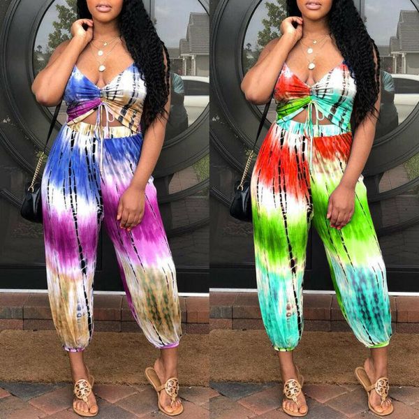 

women's jumpsuits & rompers women fashion 2 piece outfits bandeau tube crop pants set jumpsuit long printed playsuit, Black;white
