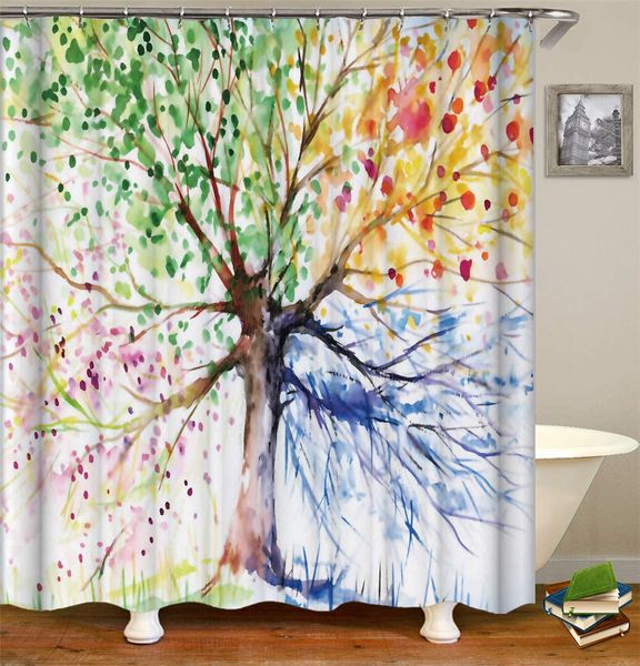 

hand painted. colorful trees.shower curtain. background. 70.8x70.8 inch waterproof fabric. contains 12 hooks. home decoration.