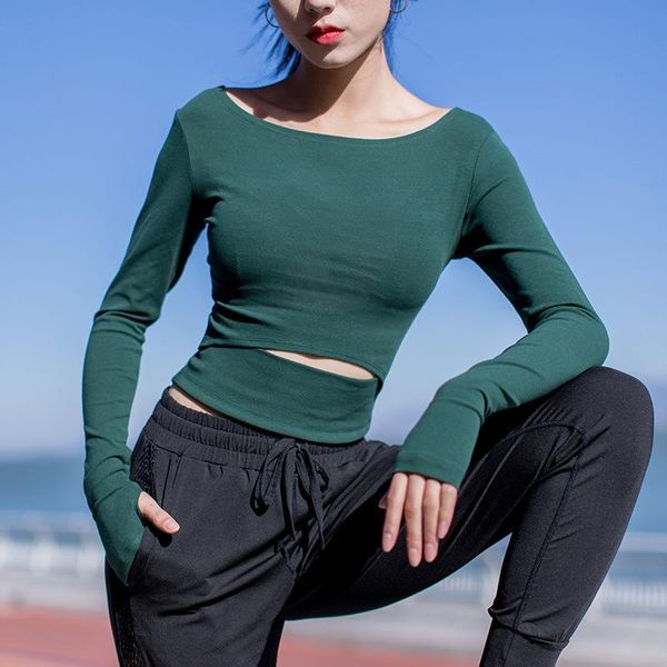 

yoga outfits sport crop women green cotton long sleeve tight seamless athletic gym fitness shirts jerseys activewear womens, White;red
