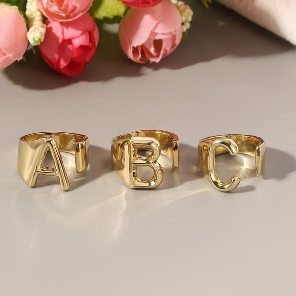 

cluster rings 26 capital letters open gold color ring metal for women charm jewelry width of the fashion gift girl friends, Golden;silver