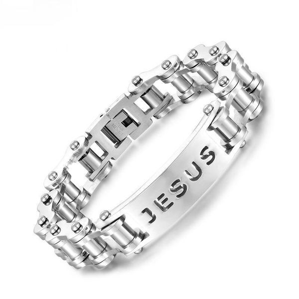 

mature charm mens fashion stainless steel curved brand car chain personality jesus titanium bracelet gift link,, Black