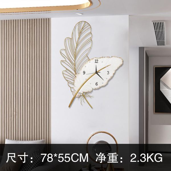 

light luxury wall digital clock home decor 3d feathers stickers modern design lliving room decoration clocks