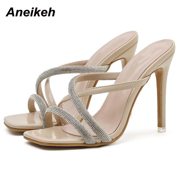 

pu shoes for women's summer peep toe thin high heel slippers fashion bling party shallow elegant polka dot 210507, Black