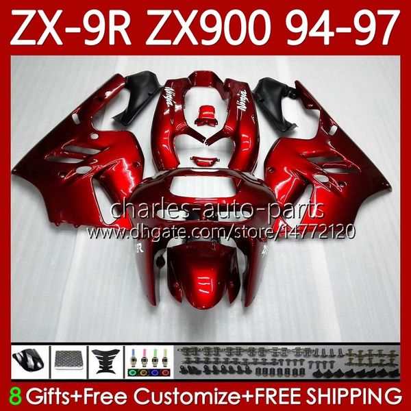 Kit de corpo OEM para Kawasaki Ninja ZX900 ZX 9R 9R 900 CC 1994 1995 1996 1997 Bodywork 100no.99 ZX9 R ZX900C 900CC Candy Red ZX-900 94-97 ZX9R 94 95 96 97 Fairing Moto