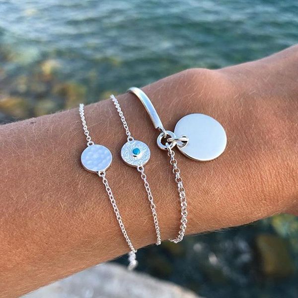 

thick wafer chain charms bracelet for women 3 layer bracelets vintage handmade round card trendy party fashion jewelry wholesale charm, Golden;silver