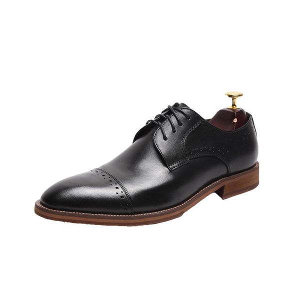 

leather man dress shoes fashion slip on oxfords for men genuine hollow carving formal party wedding, Black