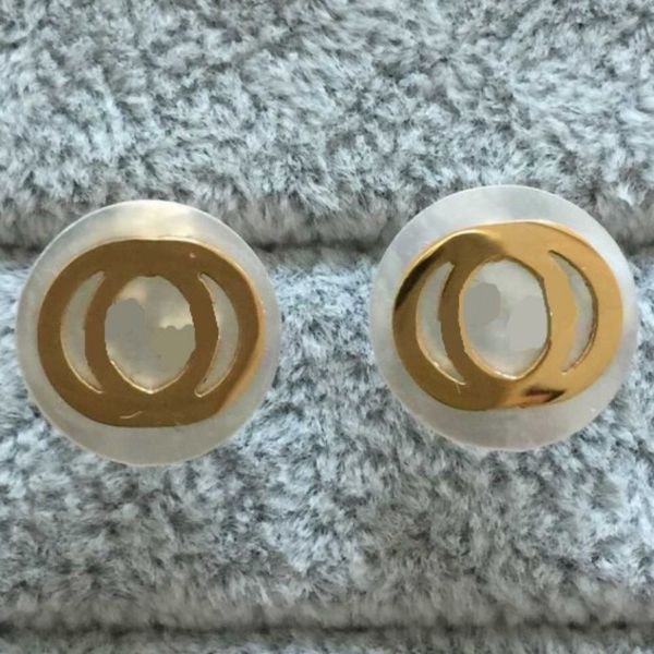 

not faded stainless steel designer stud white shell g letter gold plated couple earrings for women party engagement hoop wholesale, Golden;silver