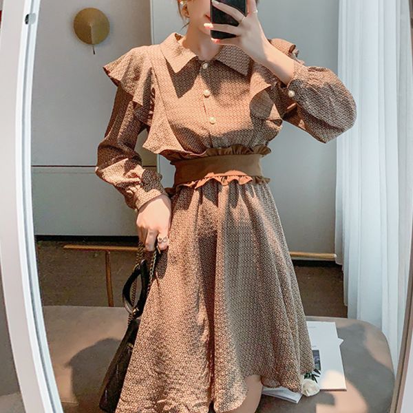 

spring bathrobe korean femme sweet female blouse chic fashion vintage line dress, Black;gray