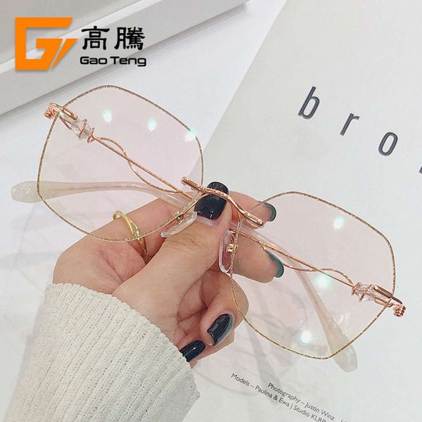 

plain net red cut edge beauty anti blue light glasses frameless plate foot pearl flash frame women 2875, Silver