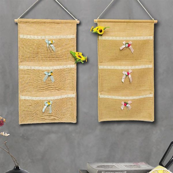 

storage boxes & bins 1pc door hanging bag bowknot cotton and linen behind the