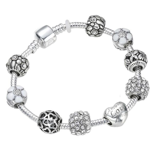 

pan's diy white daisy simple fashion women's silver bracelet, Black