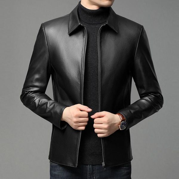 

men's leather & faux 2021 brand autumn winter arrival man jacket casual sheepskin coat men clothing soft warm genuine outerwear 17702qh, Black