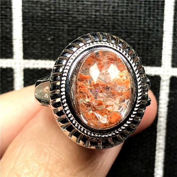 

cluster rings 15x13mm natural ghost phantom quartz crystal ring jewelry for woman lady man love beads garden silver adjustable, Golden;silver