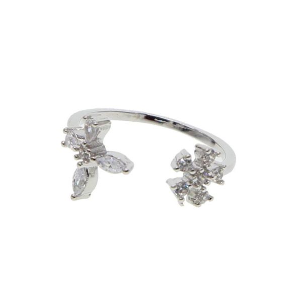 

wedding rings fashion delicate zircon finger flower ring for women butterfly open design four leafs adjustable 2021, Slivery;golden