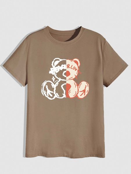 

romwe guys cartoon bear & slogan graphic tee f0go#, White;black