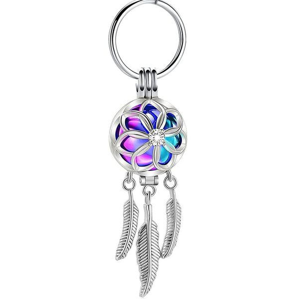 Edelstahl Dream Catcher Key Ring Memorial Urne für menschliche Haustier Asche Schlüsselbund Feder Quasten Pendelled Schmuck Anhaltungsgeschenk