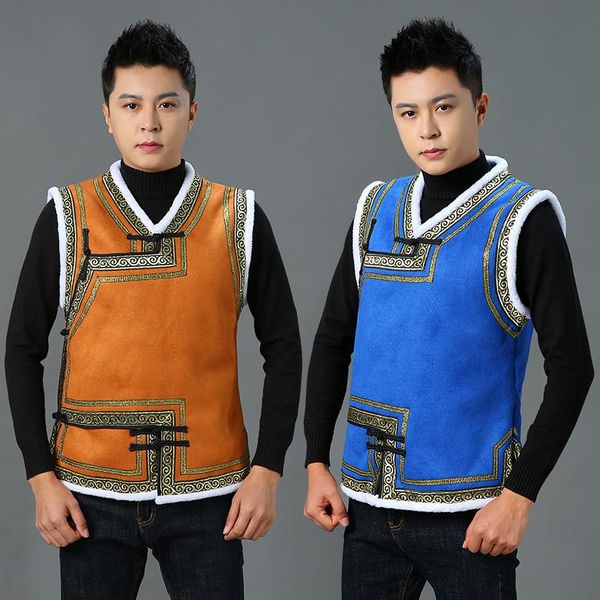 

men's vests winter waistcoats ethnic clothing sleeveless coat retro cheongsam vest mongolia style tang suit, Black;white