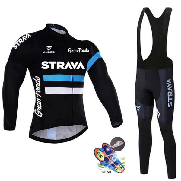 

racing sets 2021 strava long sleeve cycling clothing set bib pants ropa ciclismo bicycle mtb bike jersey men's clothes, Black;blue