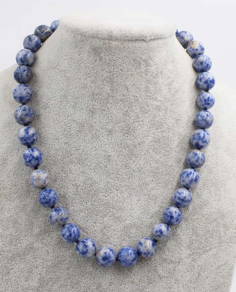 

wow blue spot stone jades round 12mm necklace 18 nature wholesale bead discount gift, Silver