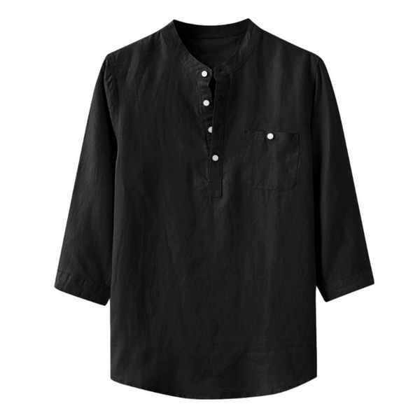

men's casual shirts shirt baggy cotton linen solid color three quarter sleeve pocket stand collar blouse breathable for men, White;black