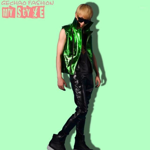 

and the europe united states large size green locomotive vest dj rock men singer stage nightclub performance costumes / s-5xl men's jac, Black;brown