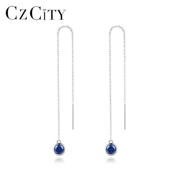 

dangle & chandelier czcity earrings for women ear line red blue round gemstone 925 silver fine jewellery accessories christmas gifts se-514