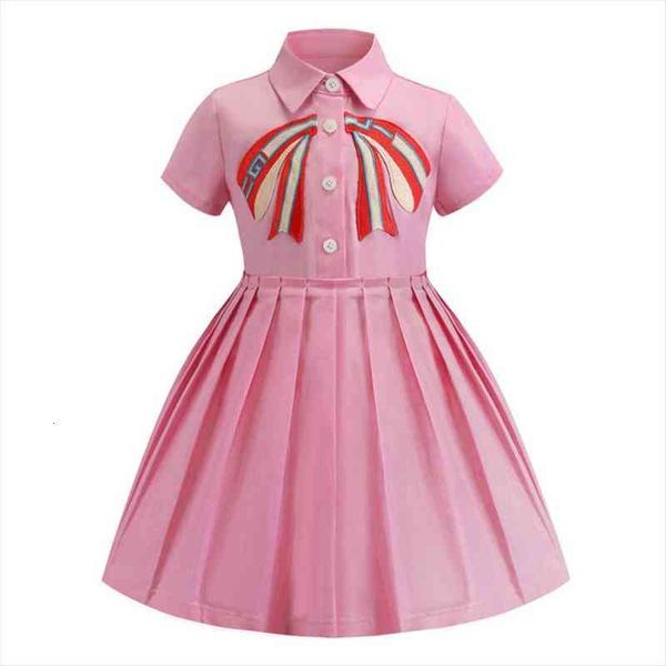 

bealahollyspring and summer embroidered lapel girl dresses short sleeved pure cotton girls pleated dress for 3 8y elegant, Red;yellow