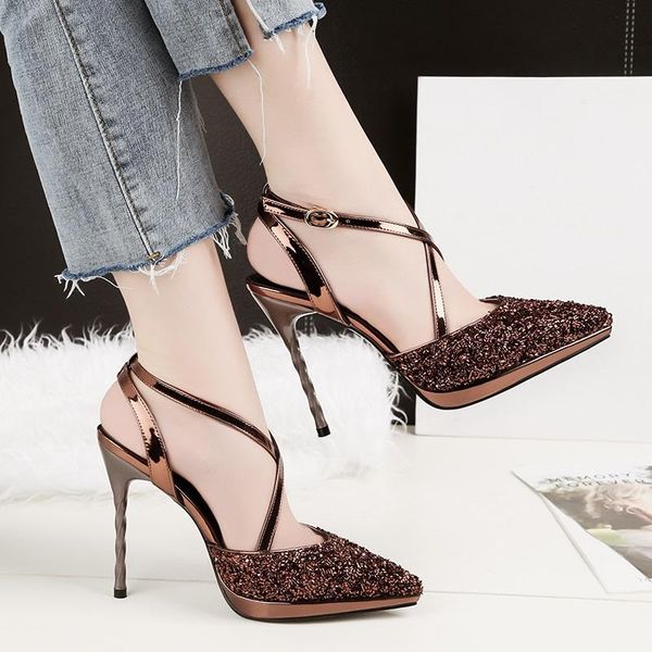 

fashion bling party women's shoes pointed toe sandals paillette slim high heel thin heels female sequins pumps 4 colors dress, Black