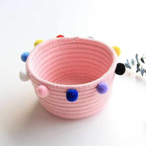 

storage baskets pompom cotton rope handmade woven dirty clothes laundry basket kids toys desksundries organizer hamper