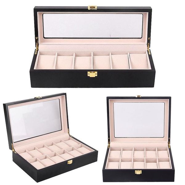 

watch boxes & cases beige lining wooden display case, glass ed case organizerr,jewelry storage, Black;blue