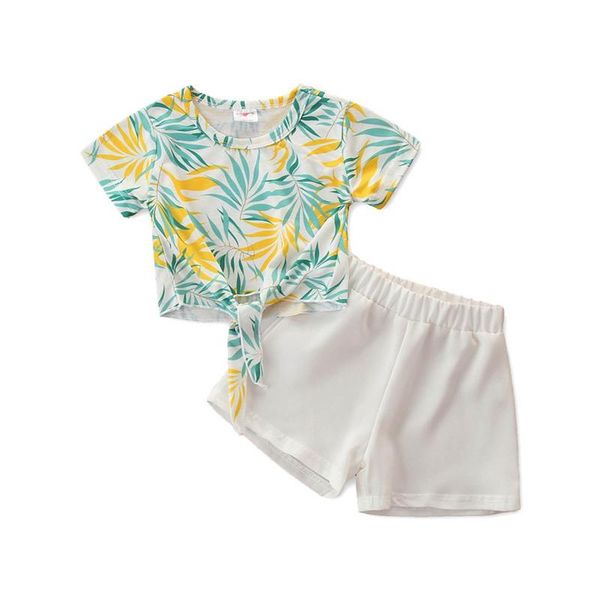 

clothing sets 2021 summer toddler kids baby boys girls leaf print t shirt shorts outfits set clothes for girl kinder kleding meisje, White