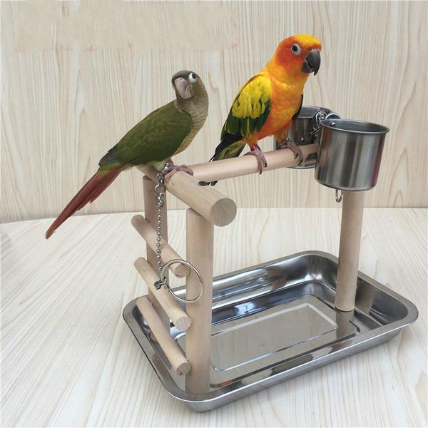 

other bird supplies small and medium parrot desktraining rack portable solid wood stand stainless steel feeding cup toy zp6271635