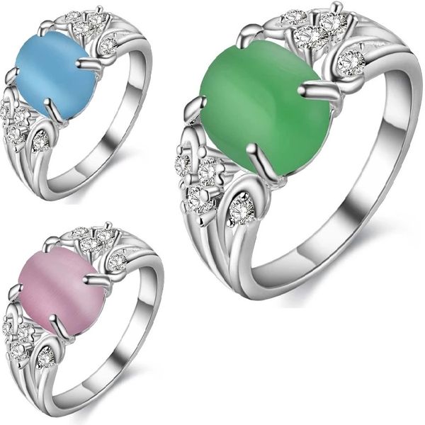 

green oval opals 100% 925 sterling silver ring with multicolor geometric rings for women gift wedding accessories