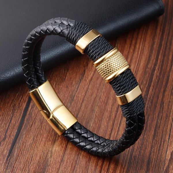 

charm bracelets style hand-woven multi-layer combination accessory stainless steel men's leather bracelet classic gift big sale, Golden;silver
