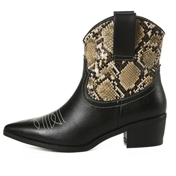 

boots women genuine leather slip-on ankle casual flat westren matin booties heel botas feminina zapatillas mujer, Black