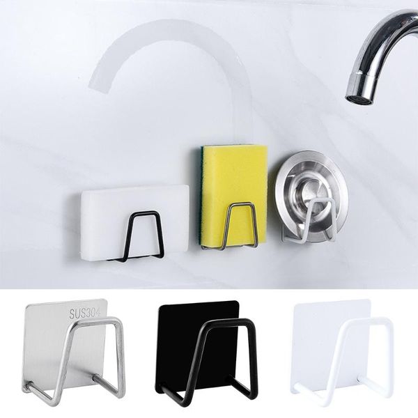 

kitchen stainless steel sponges holder self adhesive sink drain drying rack storage organizer accessories^* & organization