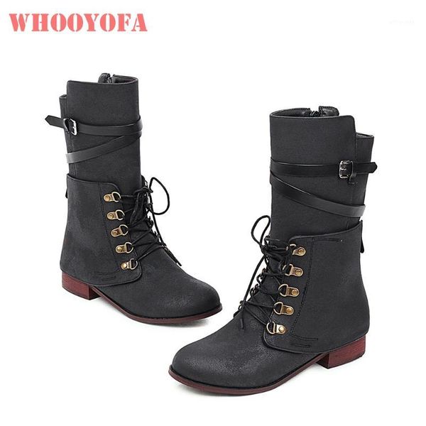 

boots winter classic black brown women mid calf riding sweet low square heels lady dress shoes wy72 plus big size 10 431