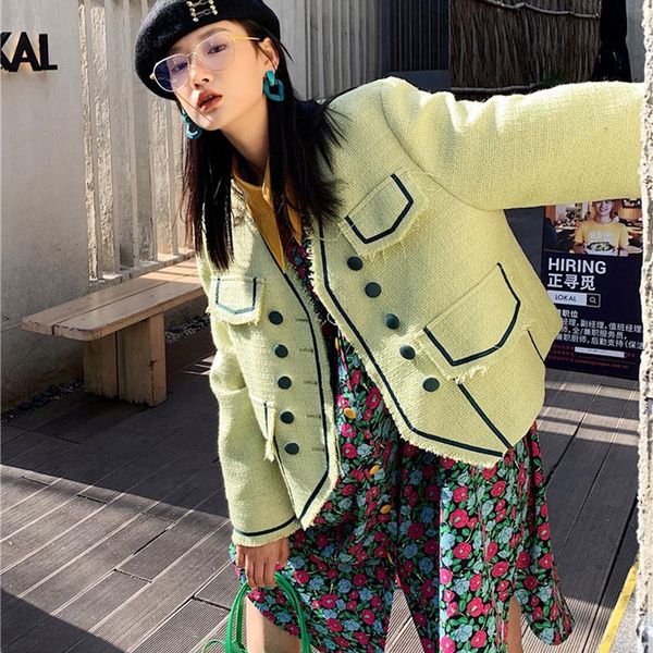 

women's jackets korean fashion small fragrance coat 2021 spring clothing design sense loose casual lace knitting top, Black;brown