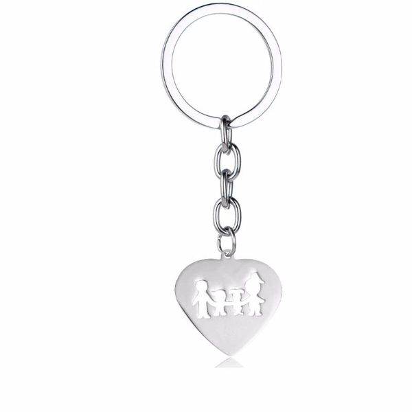 

keychains 12pc/lot family dad mom love son daughter keychain heart charm stainless steel keyring mothers fathers boys girls gift key chain, Silver