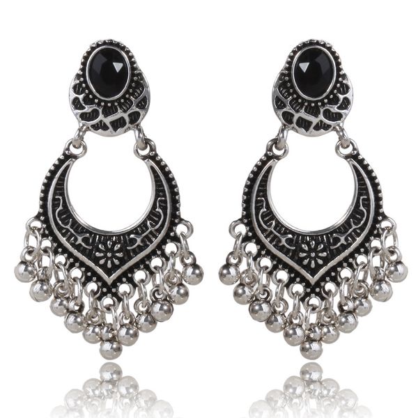 

new 2018 bohemia tassel earrings old retro carved earings tassel earrings for women metal coin bells earrings fashion jewelry, Silver