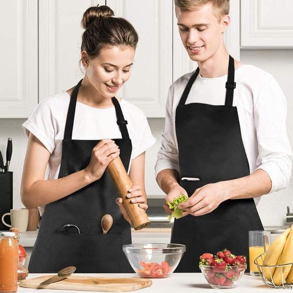 

2pcs adjustable bib apron waterproof with 2 pockets cooking bbq kitchen aprons