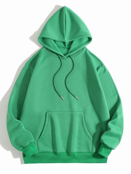 

solid drawstring pocket front hooded sweatshirt c6ni#, White;black