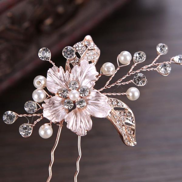 2PCS Hair Pin Flor Crystal Pearl Hairpins Clipes Jóias de casamento de noiva Becas para penhoras de estilo noiva Noiva