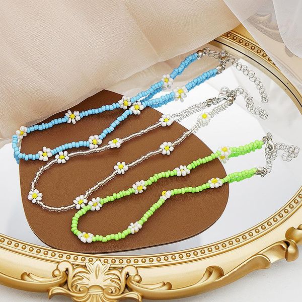 

chokers minar bohemian white beaded daisies pendant necklace for women 2021 summer candy color beads necklaces beach jewelry, Golden;silver